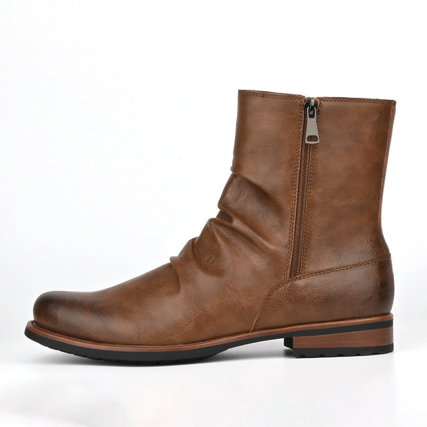 Herren Lederstiefel mit seitlichem Reißverschluss und niedriger Sohle - Halvor
