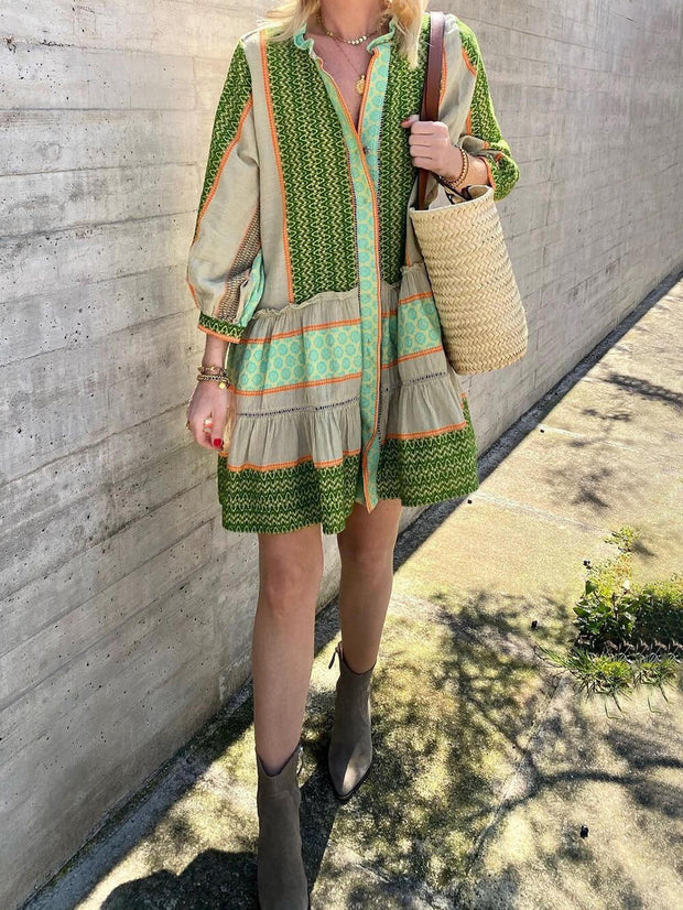 Gloria - Minikleid mit Dreiviertelärmeln und Ethno-Print