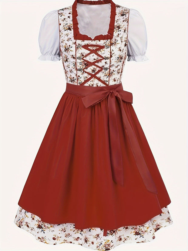 Damen Mini Rot Oktoberfest Dirndl Kleid - Mathilde