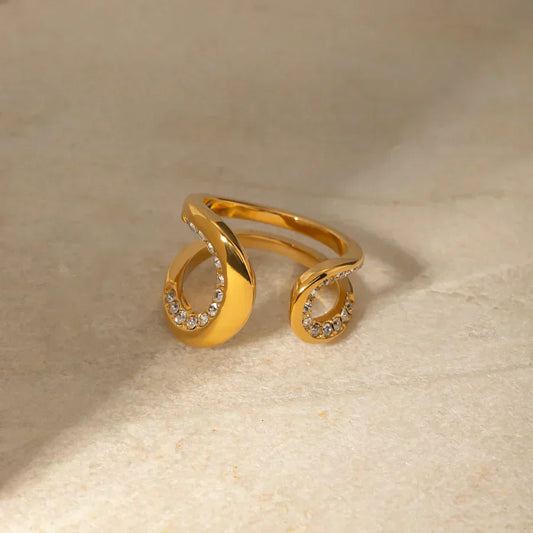 Zoe Diamant-Tropfen-Ring Offener Ring Im Goldton Mit Eleganten Linien Und Kristallakzenten