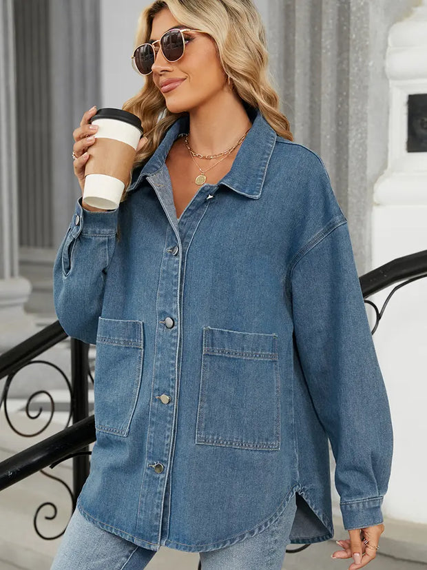 Jeansjacke im Used-Look mit Knopfverschluss und langen Ärmeln