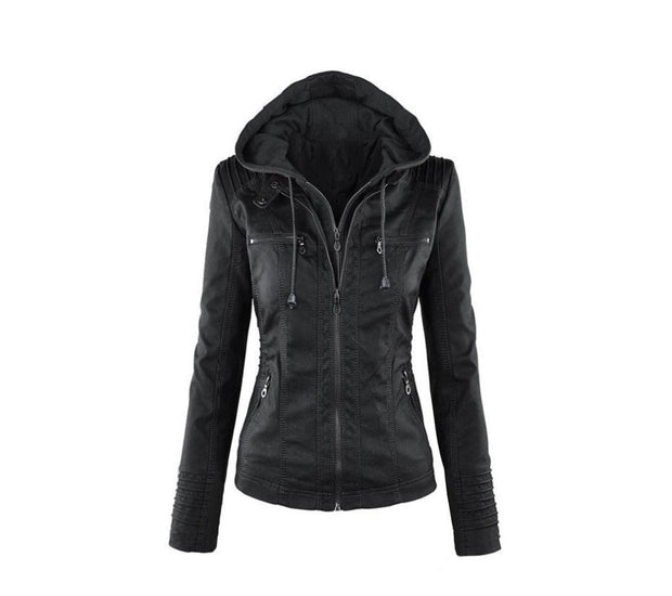 Lederjacke mit Kapuze