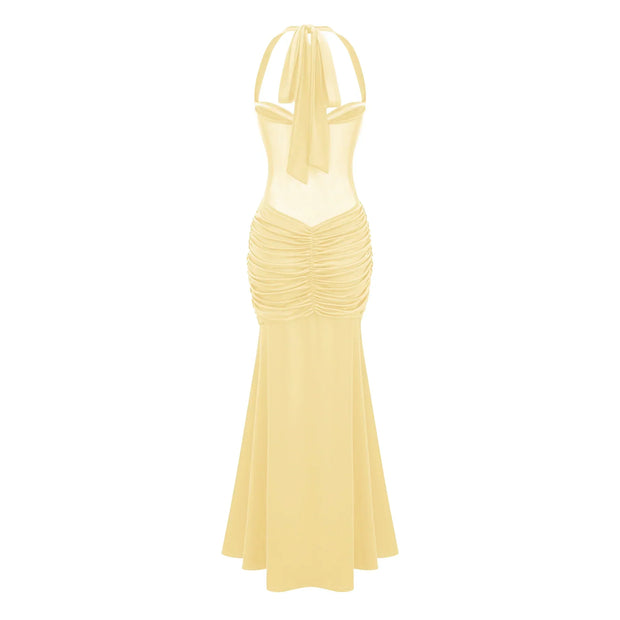 Elegantes Maxikleid für Damen mit Neckholder-Ausschnitt und Drapierungen - Elira