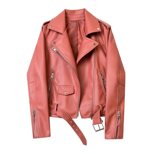 Biker-Lederjacke mit Reißverschlüssen und Gürtel