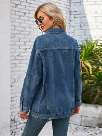 Jeansjacke im Used-Look mit Knopfverschluss und Taschen in Blau