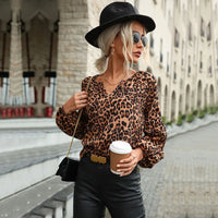 Retro Damenbluse mit Leopardenmuster und langen Ärmeln - Lina