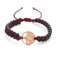 Geflochtenes Yoga Armband mit Anhänger des Baums des Lebens in Goldton, Natursteine, Baumwollkordel, Harmonisch
