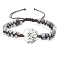 Geflochtenes Yoga Armband mit Anhänger des Baums des Lebens in Goldton, Natursteine, Baumwollkordel, Harmonisch