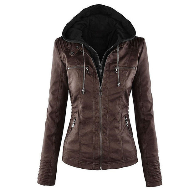 Lederjacke mit Kapuze