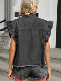 Jeansweste im Used-Look in leichter Ausführung mit Rüschendetails