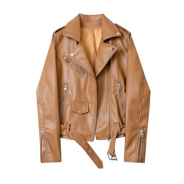 Biker-Lederjacke mit Reißverschlüssen und Gürtel