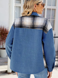 Jeansjacke im Used-Look mit Patchwork und Knopfverschluss