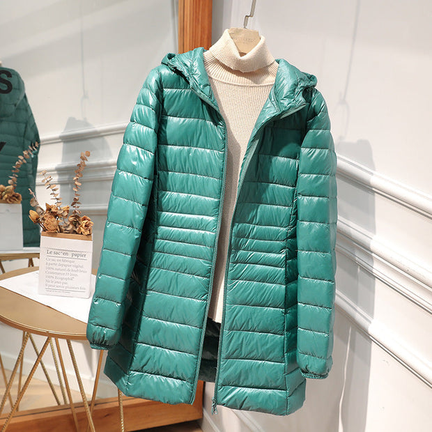 Lange, leichte Damenjacke mit Kapuze - Alva