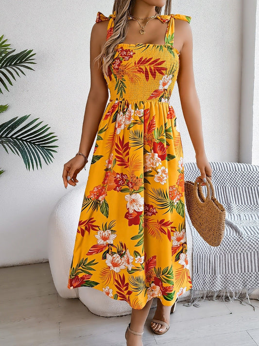 Langes tropisches trägerloses Kleid mit Blumendruck - Modell Kailani
