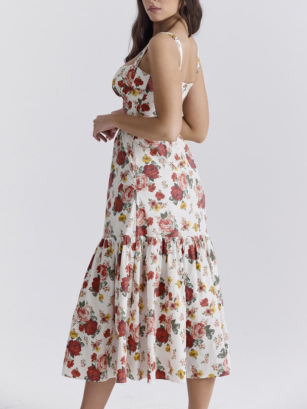 Fryda - Midikleid mit Blumenmuster und Neckholder im süßen Stil