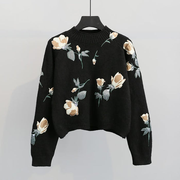 Damenstrickpullover mit Blumenstickerei - Adrienne