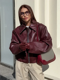 Rote Vintage-Lederjacke mit Reißverschluss