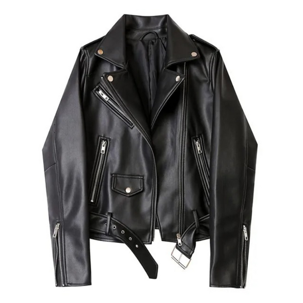 Biker-Lederjacke mit Reißverschlüssen und Gürtel