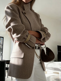 Blazer mit Karomuster, Stehkragen und lockerer Passform