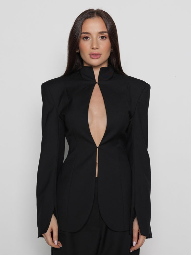 Blazer mit tiefem Ausschnitt