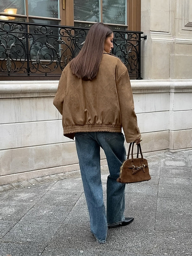Wildleder-Overshirt mit Reverskragen