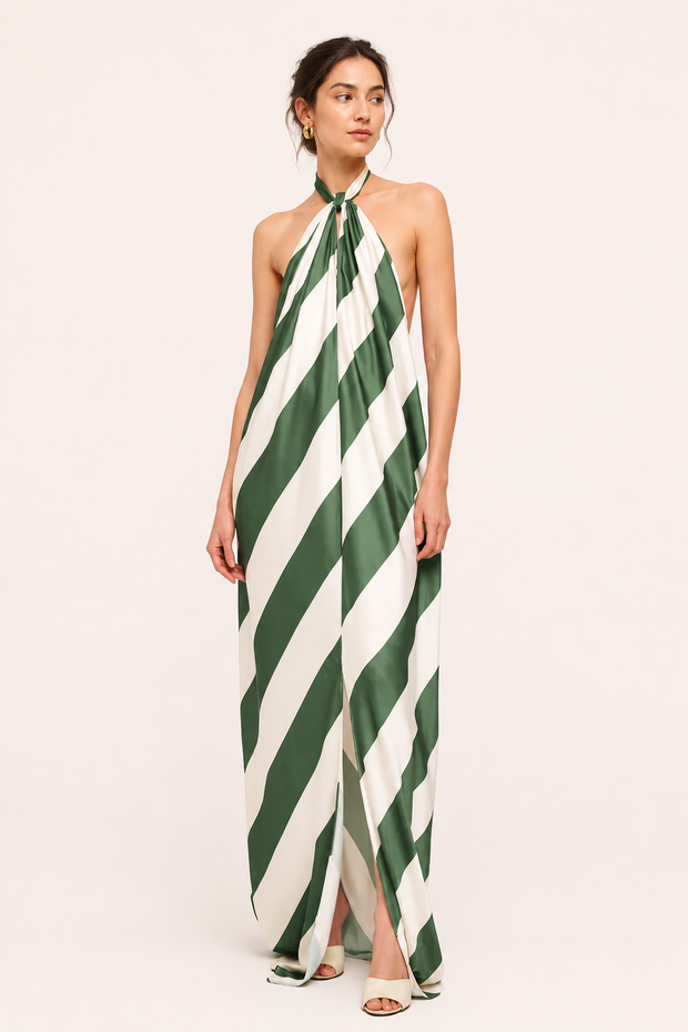 Langes Damen-Trägerkleid mit Streifenmuster - Luciana