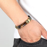 Herren Lederarmband Aus Echtem Leder Mit Magnetischem Edelstahl-Design Vulcan Für Stil Und Robustheit