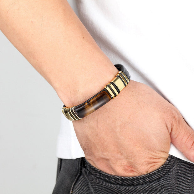 Herren Lederarmband Aus Echtem Leder Mit Magnetischem Edelstahl-Design Vulcan Für Stil Und Robustheit