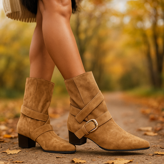 Damenstiefeletten mit Absatz und Zierschnalle - Lia