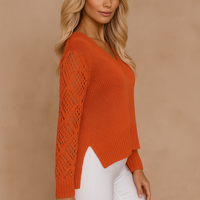 Damen Pullover mit V-Ausschnitt und durchbrochenen Ärmeln - Erendira