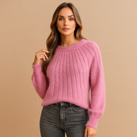 Weicher Damenstrickpullover mit Plissee-Detail Rundhalsausschnitt - Romina