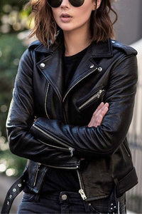 Vintage-Kunstlederjacke mit Revers und Reißverschluss