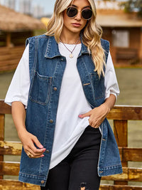 Jeansweste mit Knopfverschluss, Taschen und lockerer Passform