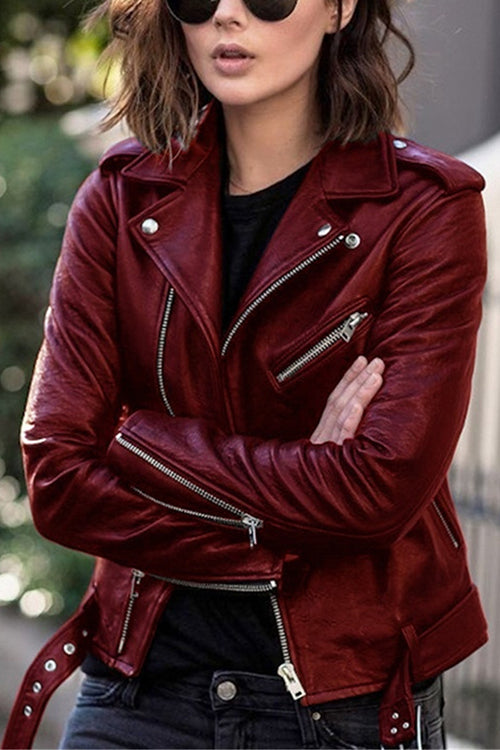 Vintage-Kunstlederjacke mit Revers und Reißverschluss