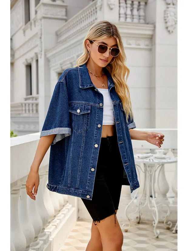 Jeansjacke im mittellangen Schnitt im Used-Look mit lockerer Passform
