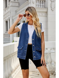 Jeansweste im Used-Look mit Taschen und lockerer Passform und Ärmelloser Schnitt