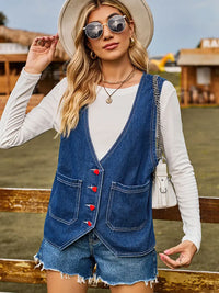 Jeansweste im Used-Look mit figurbetontem Schnitt und Reverskragen