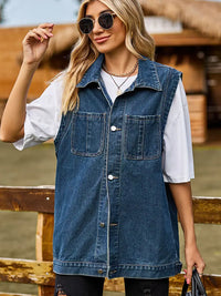 Jeansweste mit Knopfverschluss, Taschen und lockerer Passform