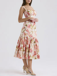 Fryda - Midikleid mit Blumenmuster und Neckholder im süßen Stil