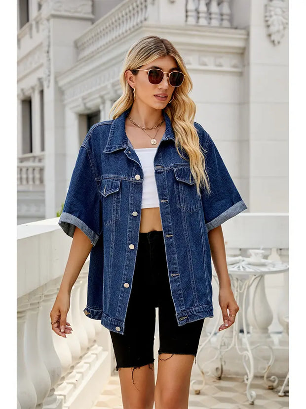 Jeansjacke im mittellangen Schnitt im Used-Look mit lockerer Passform