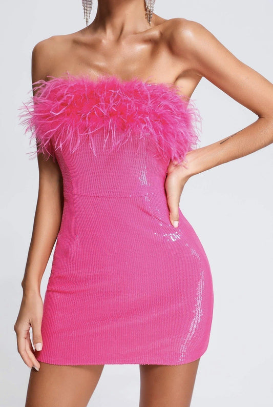 Kurzes Kleid mit trägerlosem Ausschnitt und Pailletten - Dafne