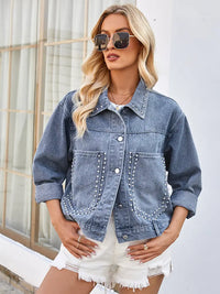 Jeansjacke im Oversize-Schnitt mit Nieten und Knopfverschluss