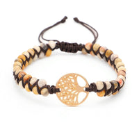 Geflochtenes Yoga Armband mit Anhänger des Baums des Lebens in Goldton, Natursteine, Baumwollkordel, Harmonisch
