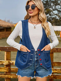 Jeansweste im Used-Look mit figurbetontem Schnitt und Reverskragen