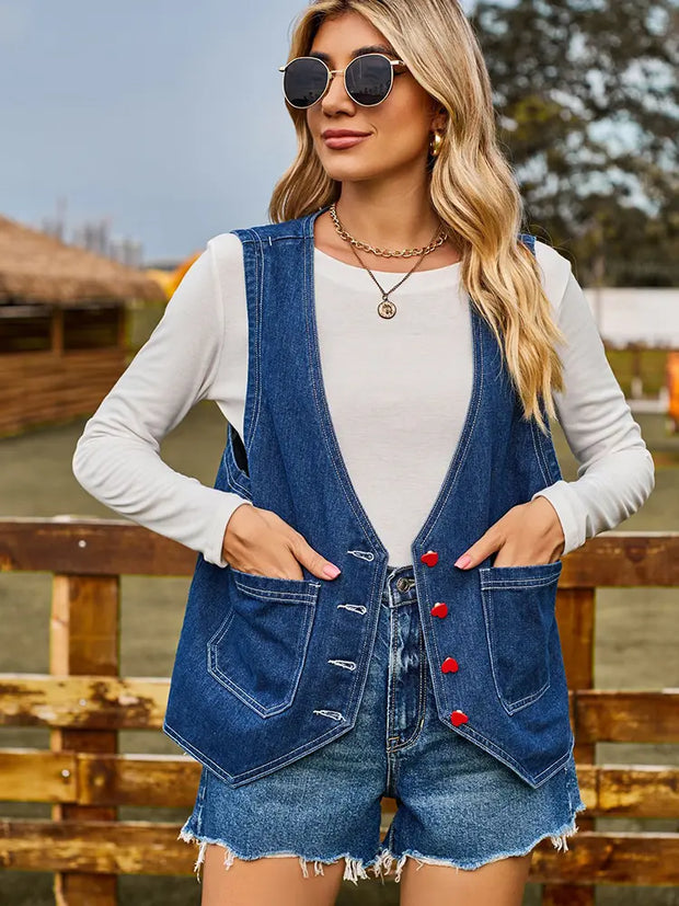Jeansweste im Used-Look mit figurbetontem Schnitt und Reverskragen