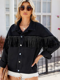 Jeansjacke mit Nieten, Fransen und Knopfverschluss