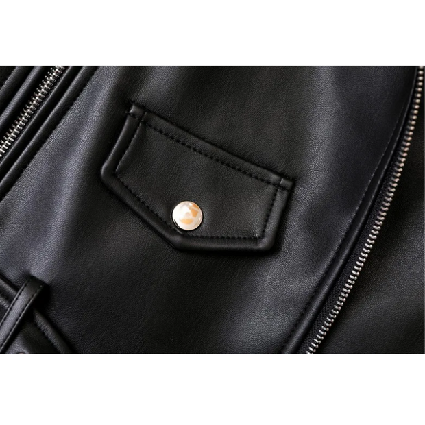 Biker-Lederjacke mit Reißverschlüssen und Gürtel