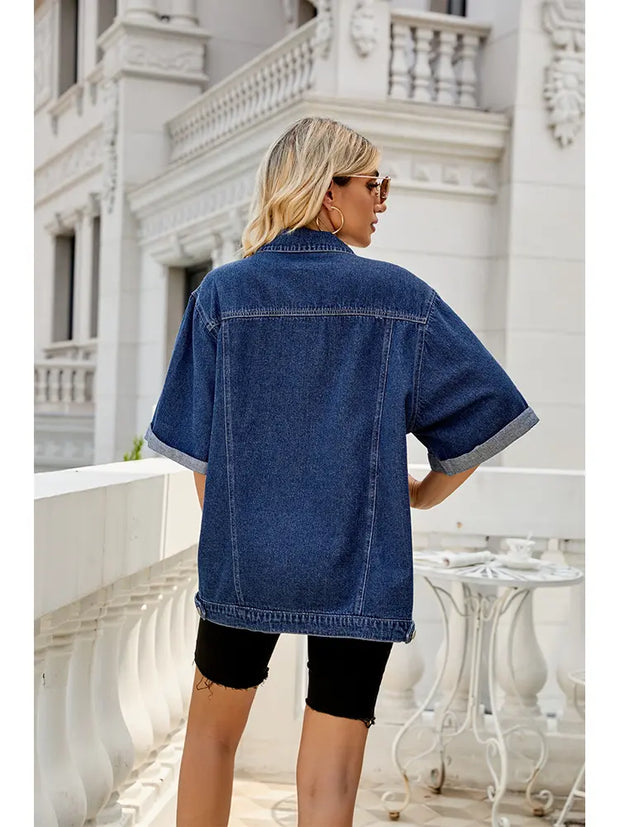 Jeansjacke im mittellangen Schnitt im Used-Look mit lockerer Passform