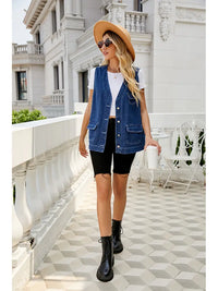 Jeansweste im Used-Look mit Taschen und lockerer Passform und Ärmelloser Schnitt