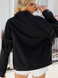 Jeansjacke mit Nieten, Fransen und Knopfverschluss